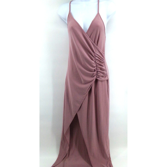 Boohoo Size 10 wrap Strappy Maxi Dress Spaghetti Strap Sleeveless pink mauve - Picture 4 of 11